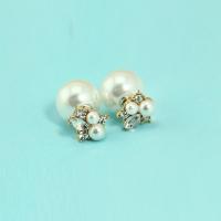Zinc Alloy Double Faced Stud Earring, with ABS Plastic Pearl, gold color plated, for woman & with rhinestone 