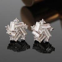 Zinc Alloy Stud Earring, with Crystal, silver color plated, Korean style & for woman, 12mm 