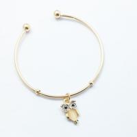 Zinc Alloy Cuff Bangle, with Cats Eye, Owl, gold color plated, for woman & with rhinestone Inner Approx 60mm 