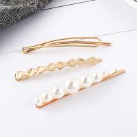 Hair Slide, Zinc Alloy, with Plastic Pearl, gold color plated, three pieces & for woman, 70mm 