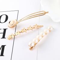 Hair Slide, Zinc Alloy, with Plastic Pearl, gold color plated, three pieces & fashion jewelry & for woman, 77mm 