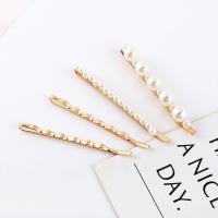 Hair Slide, Zinc Alloy, with Plastic Pearl, gold color plated, 4 pieces & fashion jewelry & for woman, 77mm 
