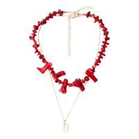 Turquoise Jewelry Necklace, with Shell & Zinc Alloy, with 7.2cm extender chain, gold color plated, for woman, red Approx 19.4 Inch 