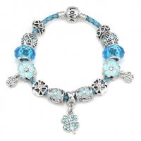 Zinc Alloy European Bracelets, with Rhinestone Clay Pave & Lampwork, antique silver color plated & for woman & enamel, blue 