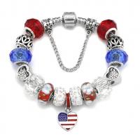 Zinc Alloy European Bracelets, with Rhinestone Clay Pave & Crystal & Lampwork, antique silver color plated & for woman & enamel 
