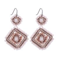 Crystal Drop Earring, Square, handmade, woven pattern & for woman 56mm 