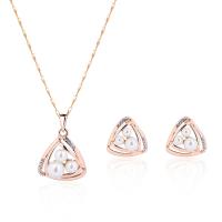 Rhinestone Zinc Alloy Jewelry Set, Stud Earring & necklace, with ABS Plastic Pearl, with 5cm extender chain, rose gold color plated, bar chain & for woman & with rhinestone  Approx 17.72 Inch 