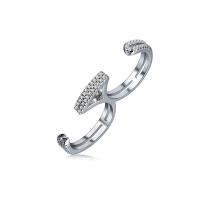 Brass Three Finger Ring, silver color plated, Unisex & micro pave cubic zirconia, 16mm,14mm 