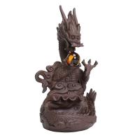 Incense Smoke Flow Backflow Holder Ceramic Incense Burner, Porcelain, Dragon, handmade, for home and office & durable, brown 
