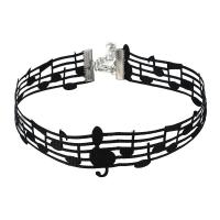 Zinc Alloy Choker Necklace, with Polyester, Music Note, plated, for woman & hollow, black 