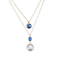Glass Zinc Alloy Necklace, with Glass, with 7.5cm extender chain, gold color plated, Double Layer & oval chain & for woman  Approx 14.97 Inch 