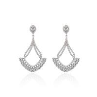 Cubic Zirconia Micro Pave Brass Earring, silver color plated, micro pave cubic zirconia & for woman 