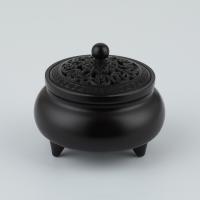 Copper Alloy Incense Burner, Carved, for home and office & durable, black 