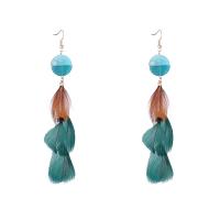 Zinc Alloy Drop Earring, with Acetate & Feather, Feather, real gold plated, for woman 130mm 