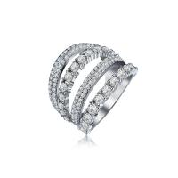Cubic Zirconia Micro Pave Brass Finger Ring, silver color plated & micro pave cubic zirconia & for woman, 23mm 