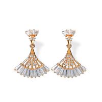 Cubic Zircon Brass Earring, Fan, gold color plated, micro pave cubic zirconia & for woman 