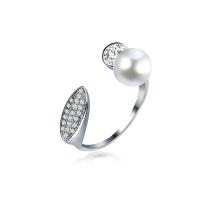 Cubic Zirconia Micro Pave Brass Finger Ring, with ABS Plastic Pearl, silver color plated, Unisex & micro pave cubic zirconia, 8mm 