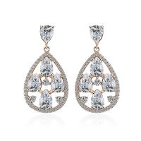 Cubic Zirconia Micro Pave Brass Earring, Teardrop, gold color plated, micro pave cubic zirconia & for woman 