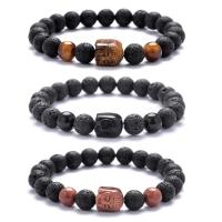 Lava Bead Bracelet, with Tiger Eye, plated, Unisex .4 Inch 