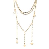 Zinc Alloy Choker Necklace, Star, gold color plated, multilayer & for woman Approx 11.4 Inch 