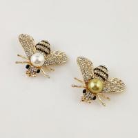 Rhinestone Zinc Alloy Brooch, with ABS Plastic Pearl, Bee, gold color plated, Unisex & with rhinestone 