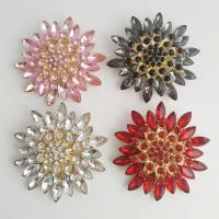 Rhinestone Zinc Alloy Brooch, with Acrylic, Flower, gold color plated, for woman & with rhinestone 70mm 