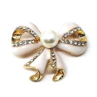 Rhinestone Zinc Alloy Brooch, with ABS Plastic Pearl, Bowknot, gold color plated, for woman & enamel & with rhinestone, 45mm 