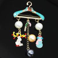 Rhinestone Zinc Alloy Brooch, with Plastic Pearl, gold color plated, for woman & enamel & with rhinestone, 72mm 