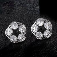 Zinc Alloy Stud Earring, with Cubic Zirconia, stainless steel post pin, silver color plated, for woman, silver color, 14mm 