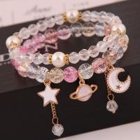 Zinc Alloy Crystal Bracelets, with Glass Beads, gold color plated, 2 pieces & for woman 175*9mm 