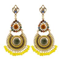 Zinc Alloy Rhinestone Drop Earring, with Seedbead & Gemstone, zinc alloy post pin, antique bronze color plated, Bohemian style & micro pave rhinestone & for woman 
