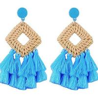 Wood Tassel Earring, with Cotton Thread, for woman 85*35mm 