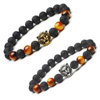 Lava Bead Bracelet, with Tiger Eye, plated, Unisex .5 Inch 