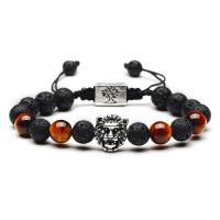 Gemstone Woven Ball Bracelets, Lava, with Tiger Eye, plated, Unisex & adjustable Inch 