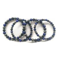 Gemstone Bracelets, Black Agate, with Lapis Lazuli, plated, Unisex .2 Inch 