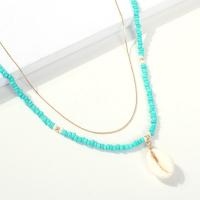 Seedbead Necklace, with Trumpet Shell, Double Layer & fashion jewelry & for woman, blue Approx 15.7 Inch 