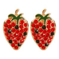 Zinc Alloy Rhinestone Stud Earring, Strawberry, for woman & with rhinestone, red 