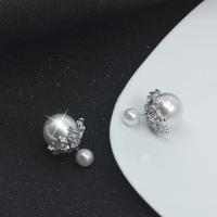 Zinc Alloy Double Faced Stud Earring, with ABS Plastic Pearl, sterling silver post pin, silver color plated, Korean style & for woman & with rhinestone 8mm,15mm 