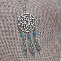 Turquoise Zinc Alloy Necklace, with Synthetic Turquoise, Dream Catcher, antique silver color plated, oval chain & for woman Approx 19.69 Inch 