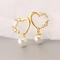Cubic Zirconia Micro Pave Sterling Silver Earring, 925 Sterling Silver, with Plastic Pearl, Heart, 18K gold plated, micro pave cubic zirconia & for woman 0.5cm 