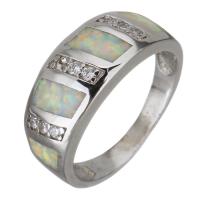 Cubic Zirconia Micro Pave Brass Finger Ring, with Opal, silver color plated, Unisex & micro pave cubic zirconia, 7.5mm, US Ring 