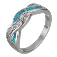 Cubic Zirconia Micro Pave Brass Finger Ring, with Opal, silver color plated, Unisex & micro pave cubic zirconia, 6mm, US Ring 