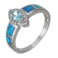 Cubic Zirconia Micro Pave Brass Finger Ring, with Opal, silver color plated, Unisex & micro pave cubic zirconia, 12mm, US Ring 