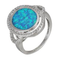 Cubic Zirconia Micro Pave Brass Finger Ring, with Opal, silver color plated, Unisex & micro pave cubic zirconia, 17mm, US Ring 