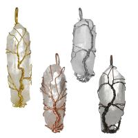 Brass Jewelry Pendants, with Clear Quartz, plated 15-19x56.5-65.5x14-18mm Approx 3-5x6-8mm 