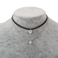 Zinc Alloy Choker Necklace, with PU Leather & Crystal, Double Layer & for woman, Chinas length 32cm+7cm 