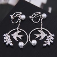 Cubic Zircon Brass Earring, with Cubic Zirconia & Plastic Pearl, brass earring clip, plated, for woman 38*23mm 