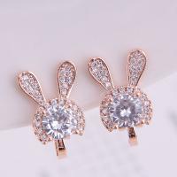 Cubic Zircon Brass Earring, with Cubic Zirconia, brass earring clip, plated, for woman 12*9mm 