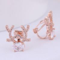 Cubic Zircon Brass Earring, with Cubic Zirconia, brass earring clip, plated, for woman 15*14mm 