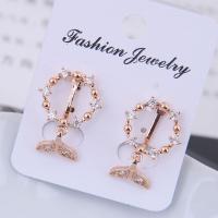 Cubic Zircon Brass Earring, with Cubic Zirconia, brass earring clip, gold color plated, for woman, golden, 23*15mm 
